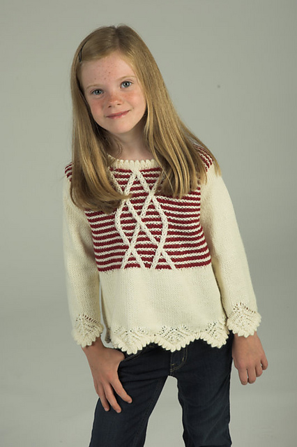 Girl's Garter Stripe and Lattice Pullover