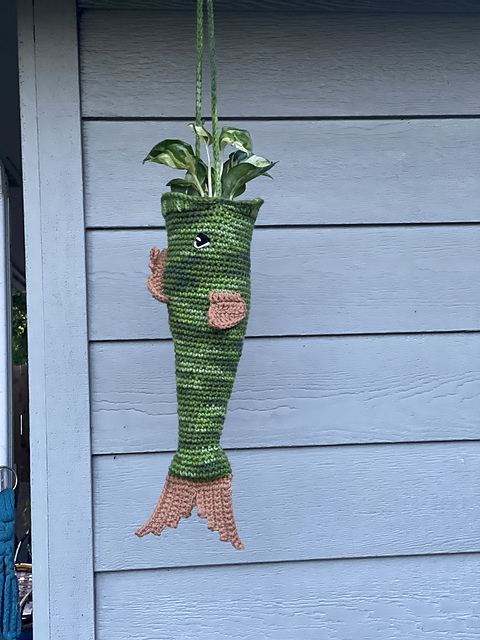 Crochet Bass Fish Hanging Planter