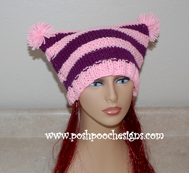 Easy Striped Pom Pom hat