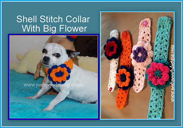 Shell Stitch Dog Collar With Big Flower