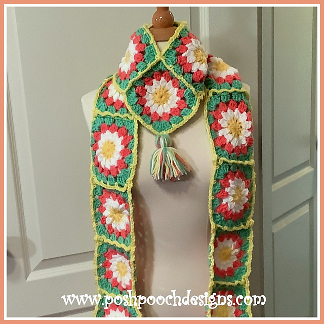 Cluster Flower Granny Scarf