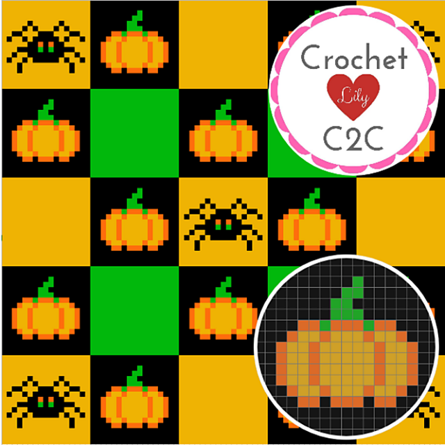 Pumpkins and spiders C2C blanket