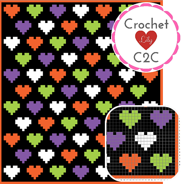 Halloween Hearts C2C blanket