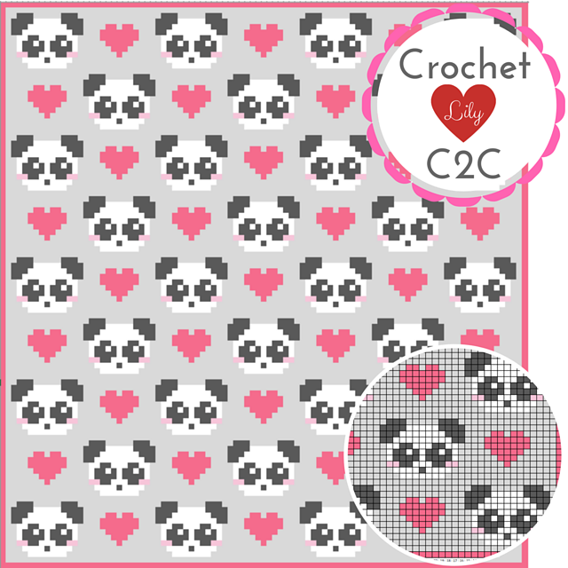 Panda Hearts C2C Blanket