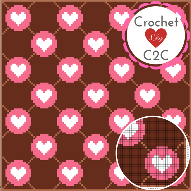 White hearts C2C blanket