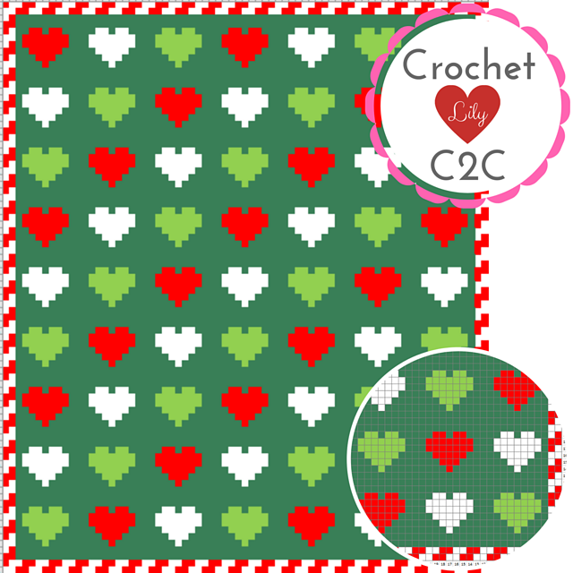 Christmas hearts C2C blanket