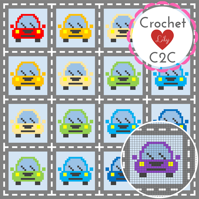 Rainbow cars C2C blanket