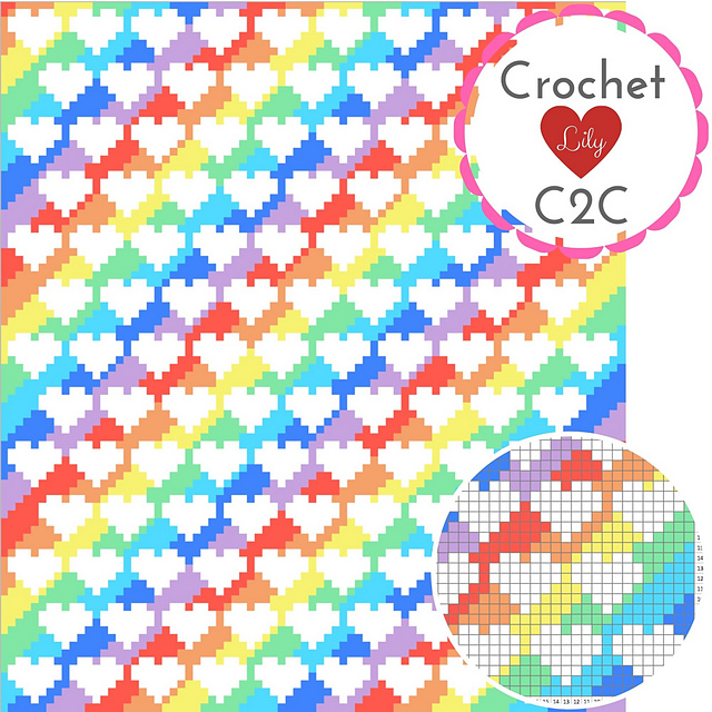 Rainbow hearts C2C blanket