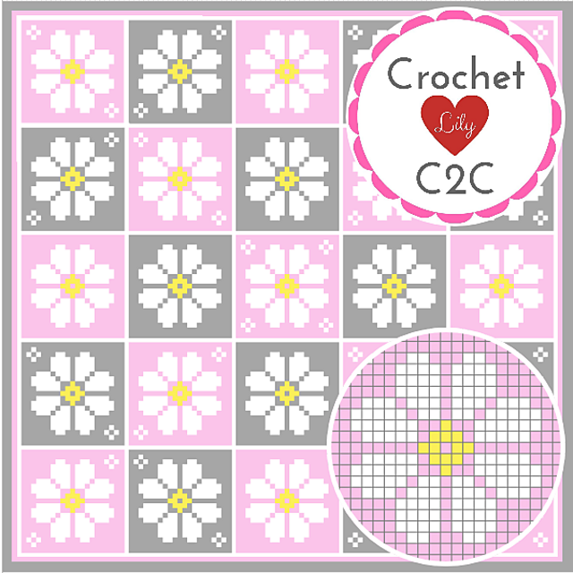 The Gray and Pink Daisy C2C blanket