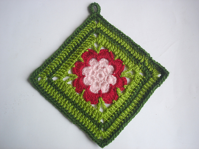 Rose square potholder