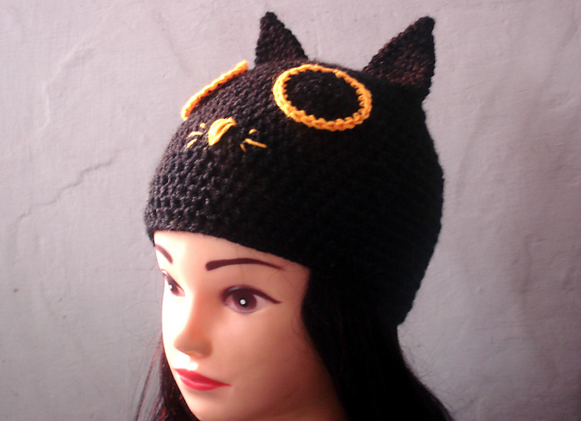 Black cat earflap hat