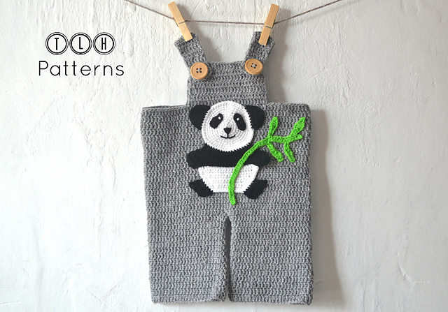Baby dungarees with panda applique