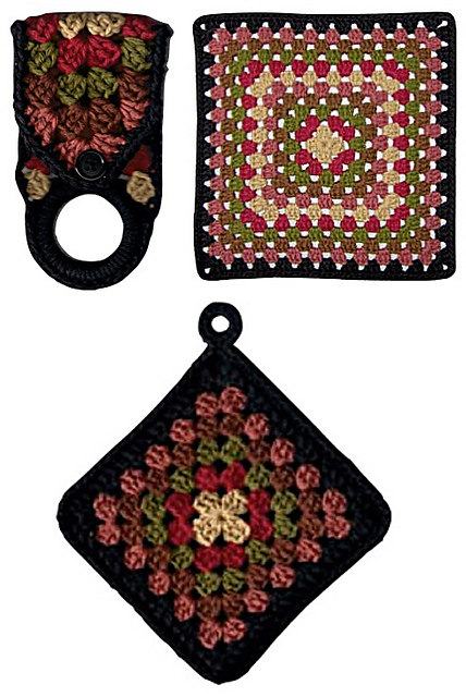 Granny Square Potholder, Dishcloth and Towel Ring