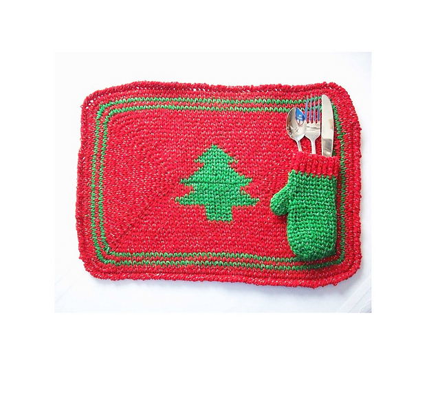Christmas Tree Placemat & Flatware Holder Mitten