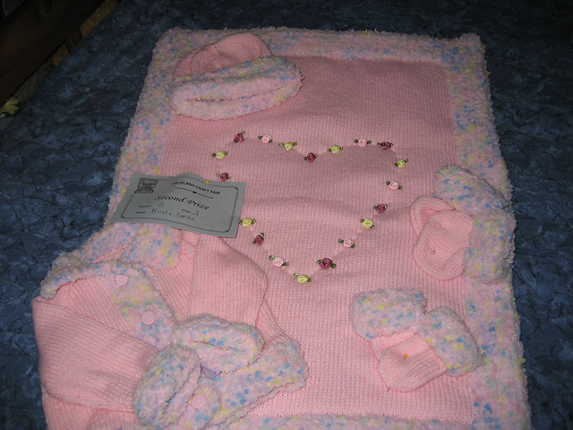 Jacket, Hat, Mittens, Bootees, and Blanket