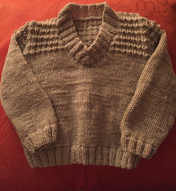 Boys Round- or V-Neck Sweater with Textured Yoke