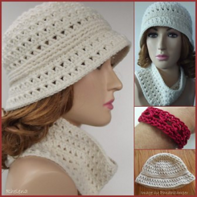 Ribbed Brim Hat, Cowl and Bracelet