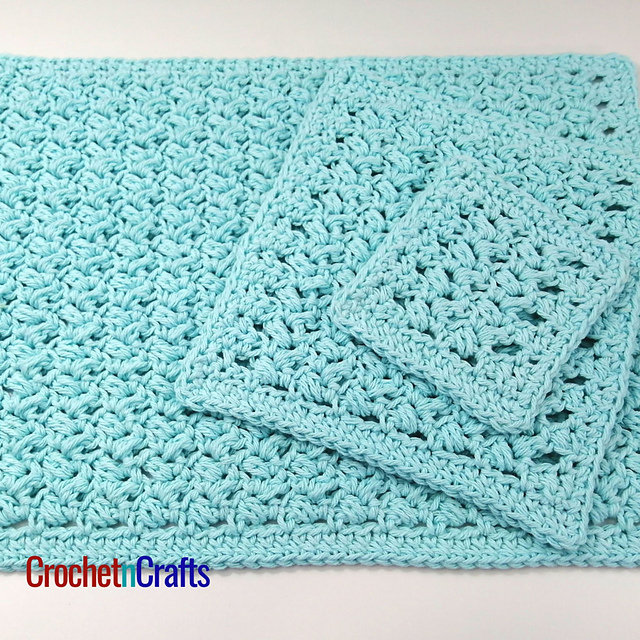 Puff Stitch Placemat, Dishcloth and Coaster Set