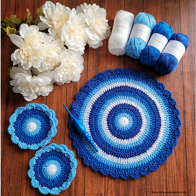 Winter Blues Table Mat and Coaster Set
