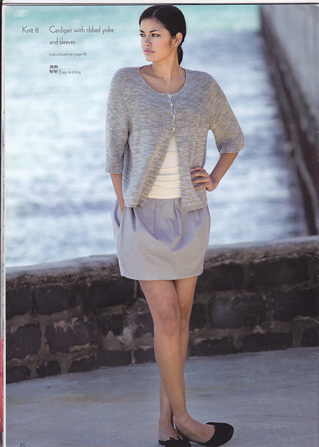 Cardigan with ribbed yoke and set-in sleeves