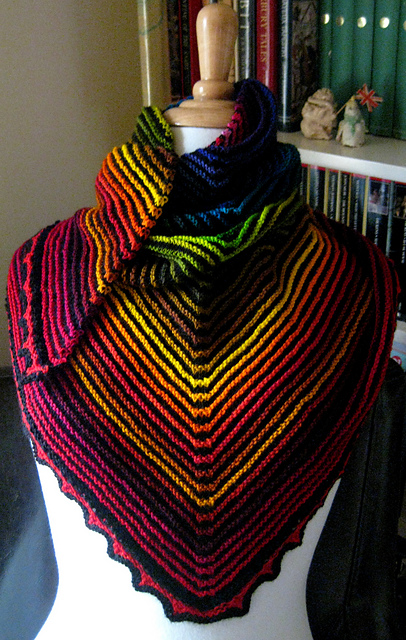 Ridge and Furrow Rainbow Triangular Shawl