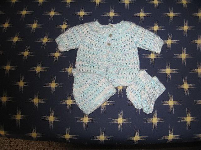 Design 4 - Eyelet Lace Cardigan, Hat, and Booties