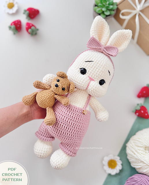 Cute Bunny with Overalls Pink Clothes