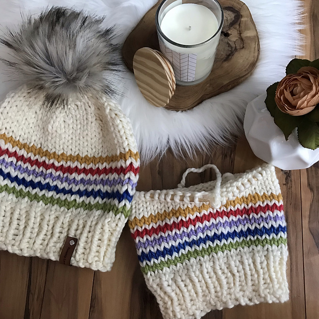 Rainbow stripe beanie hat