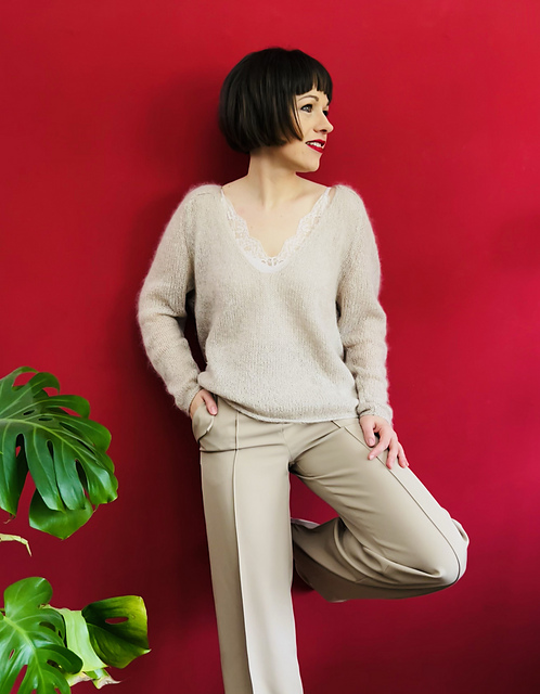 Sweater with Raglan Sleeves & Deep V-Neck