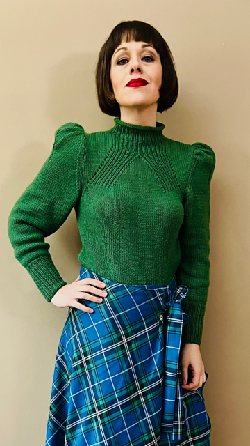 Sweater with Puff Sleeves & Stand-up Collar