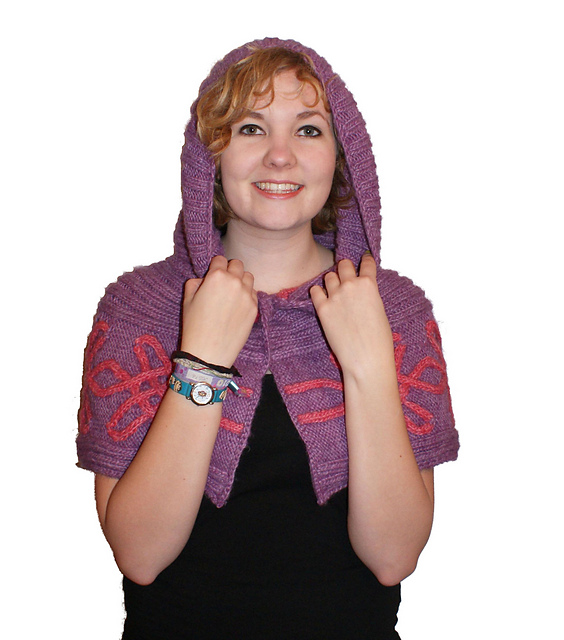 Hooded Capelet with Two Colour Aran