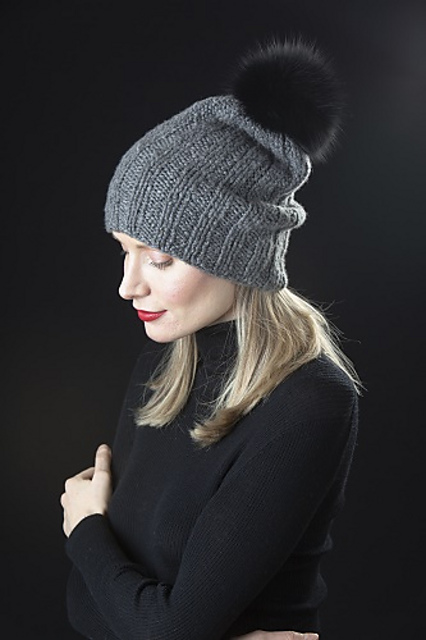 KK 686 Slouchy Bulky Ribbed Hat with Pompom