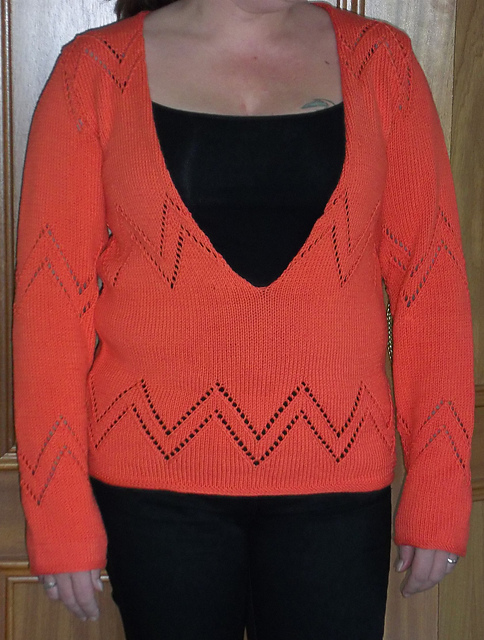 V-neck Sweater with ZigZag Lace