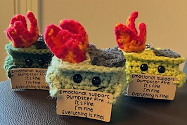 dumpster fire keychain