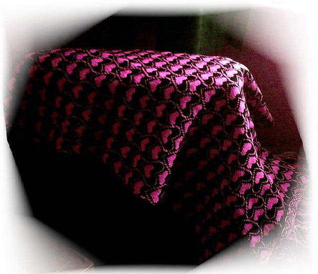 Machine Knit Afghan with Hearts