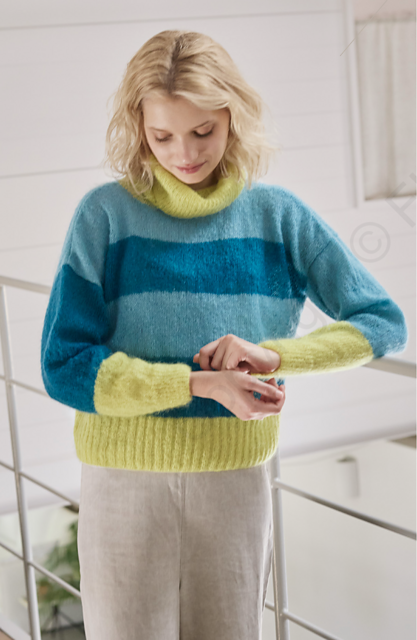 7912-7 High-Neck Striped Sweater