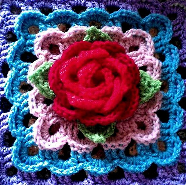 12" Tea Rose Afghan block