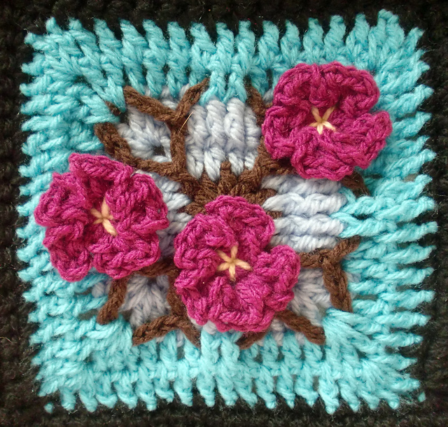 Plum Blossoms 6" afghan square