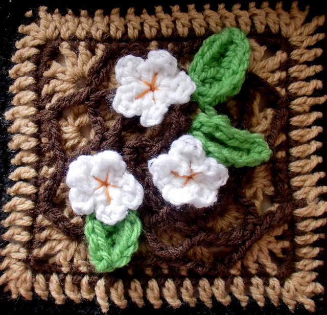 Cherry Blossom 6" Afghan block