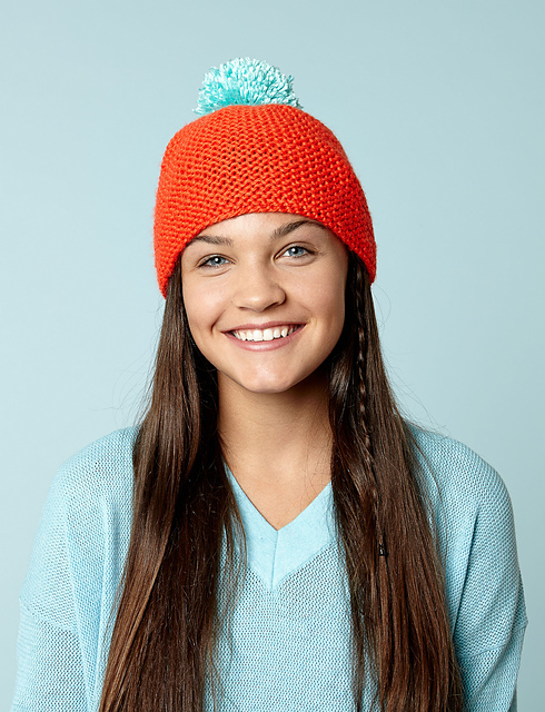 Beanie with Bright Pompom