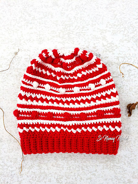 Red and White Bobble Hat
