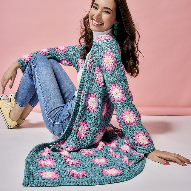 Flower Motif Long Cardi