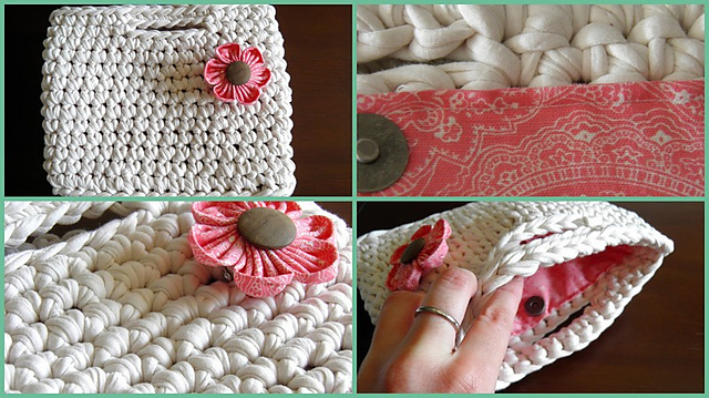 Bolso de mano de trapillo con forro y broche a juego