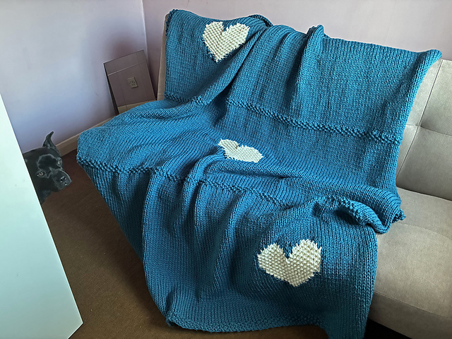 Moss Stitch Hearts Blanket