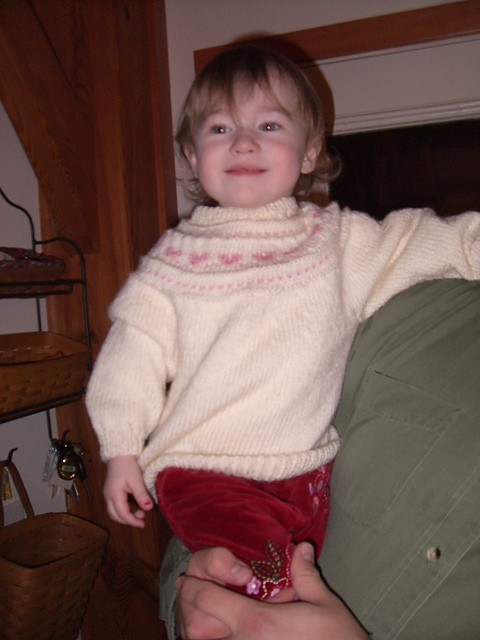 #21 Fair Isle Yoke Baby Sweater, Striped Pants, and Ribbed Socks