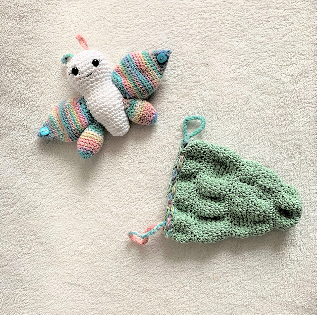 butterfly soft toy with chrysalis drawstring bag