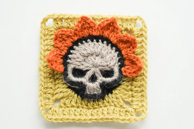 Crochet Skull with Crown Granny Square