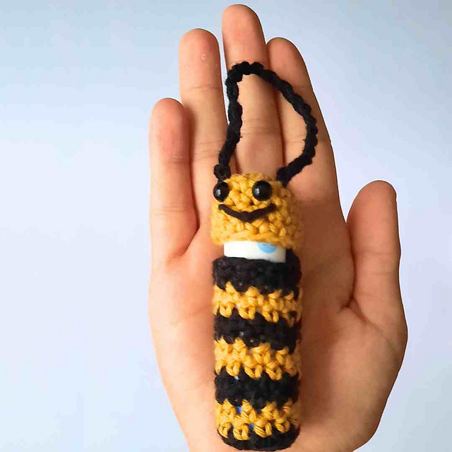 Ravelry Bee Lip Balm Holder Keychain pattern by May Shehab