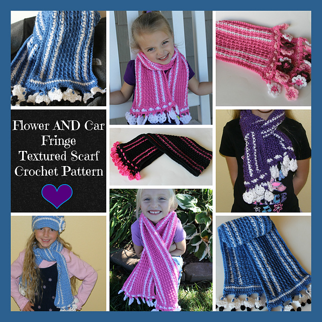 Car or Flower Fringe Textured Crochet Scarf