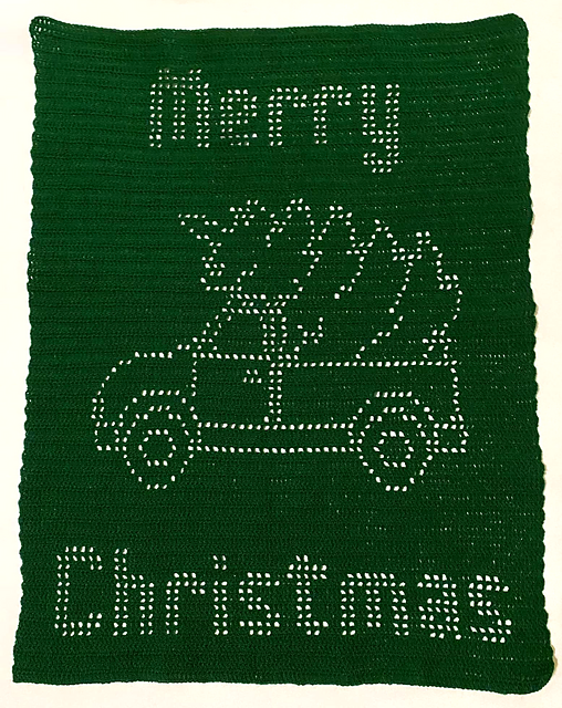Christmas Tree Truck Filet Blanket